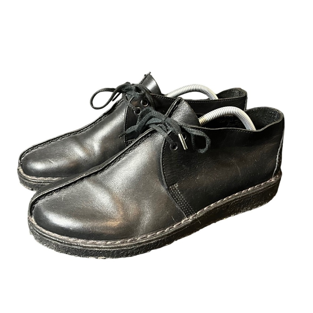 Clarks Originals Desert Trek Mens 10 Black Leather Center Seam Crepe Sole Shoes